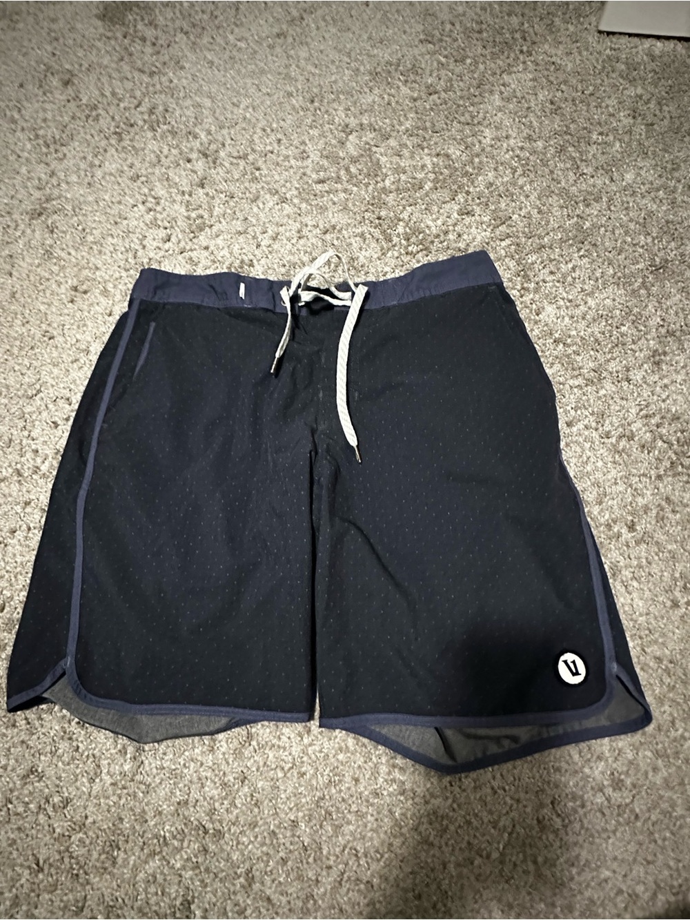 Vuori Men's Navy Boardshort Swim Trunks with Drawstring